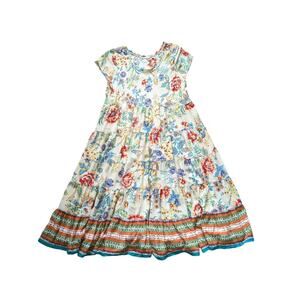 Soft Surroundings Kara Tiered Maxi Dress Womens 2X Floral Yellow-Blue Cottage